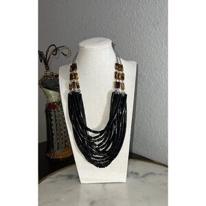 Lis Sophia Havana retired Necklace acrylic tigers eye black beads silver tone